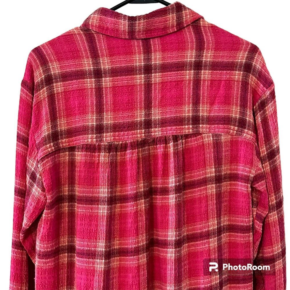 Pilcro Anthropologie Pink Plaid Pockets Crinkle Tunic Button Collared‎ Top XS - Picture 5 of 12
